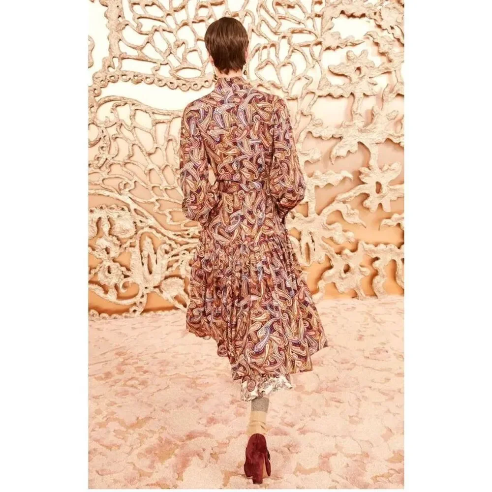 ULLA JOHNSON Paisley Print Wool Twill Adira Dress New With Tags Size 0